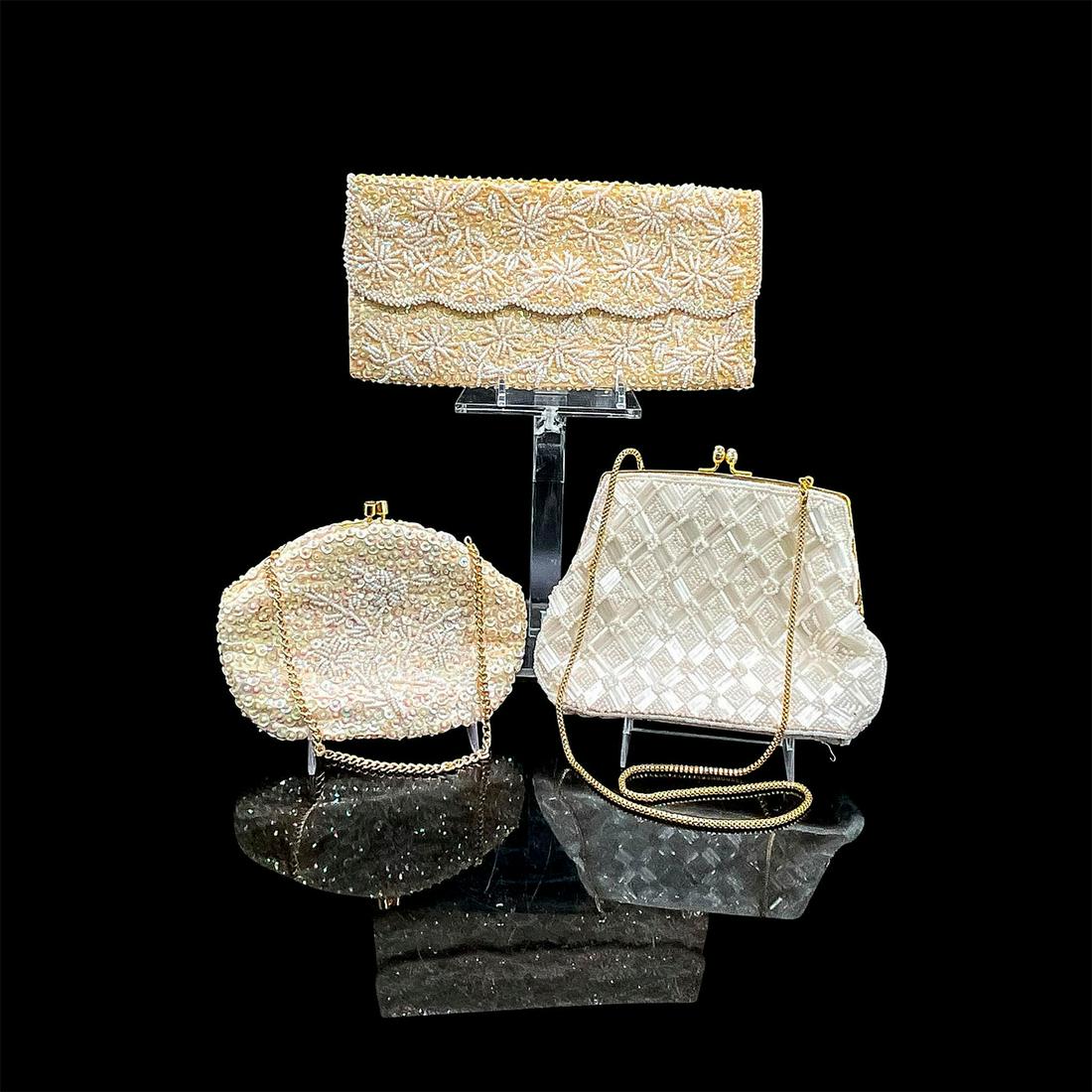 3pc Vintage Beaded Handbags, White and Cream (1 of 3)