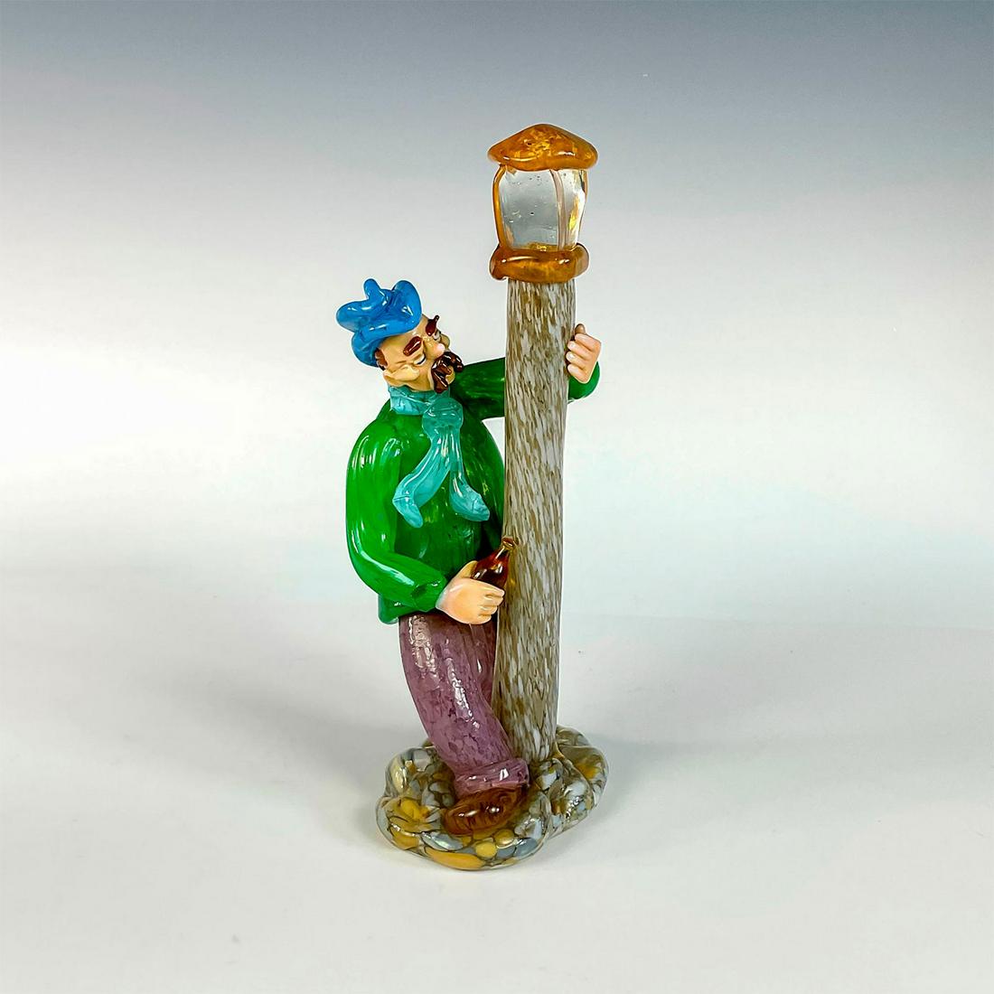 Vintage Czech Glass Figurine, Drunken Man with Light Post (1 of 4)