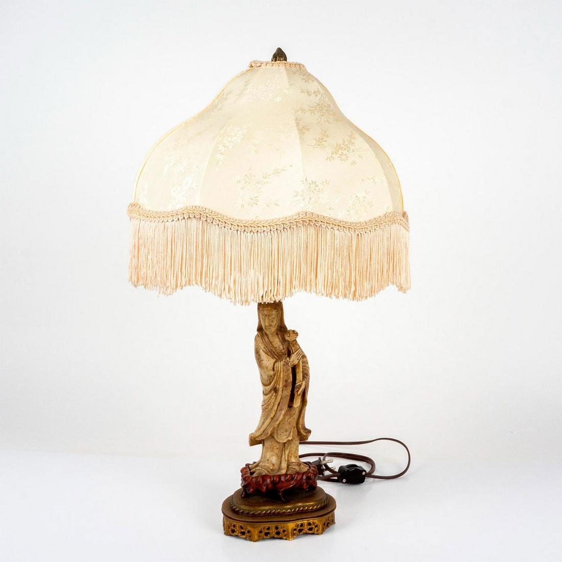 Victorian Table Lamp w/Chinese Soapstone Guanyin Sculpture (1 of 5)