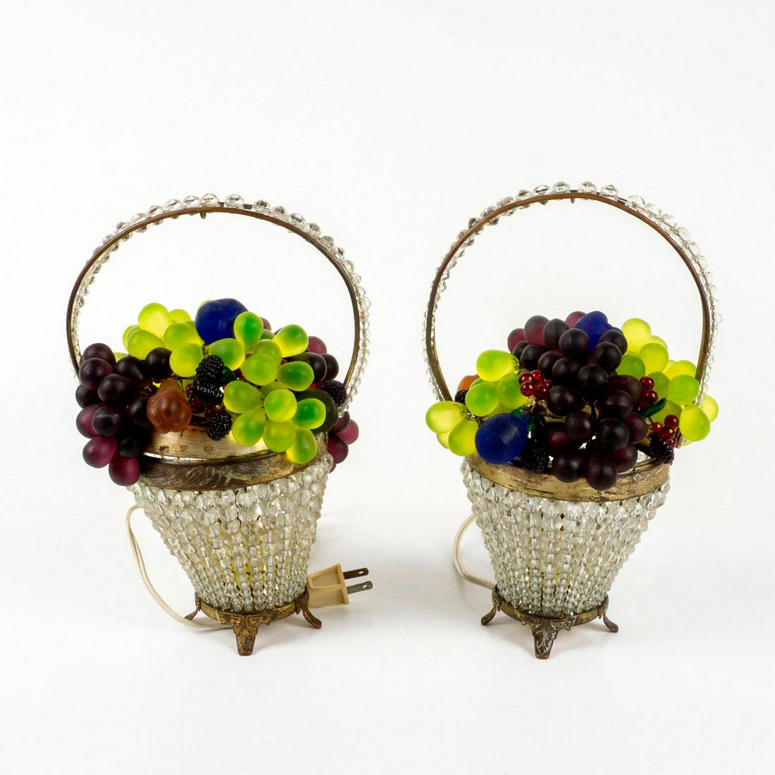 2pc Vintage Czech Art Glass Fruit Basket Table Lamps (1 of 3)