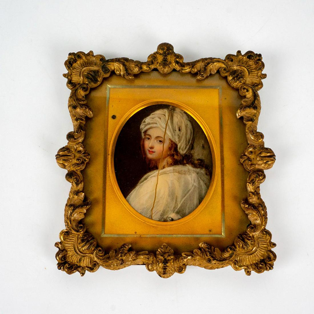G.W. Newcombe, Antique Oil Painting After Guido Reni: Framed miniature portrait, Beatrice Cenci, after Guido Reni (Italian, 1575-1642), notation verso: "copied from the original at Rome by G.L. Launders Esq., copied after Launders Esq. by G.W. Newcombe,"