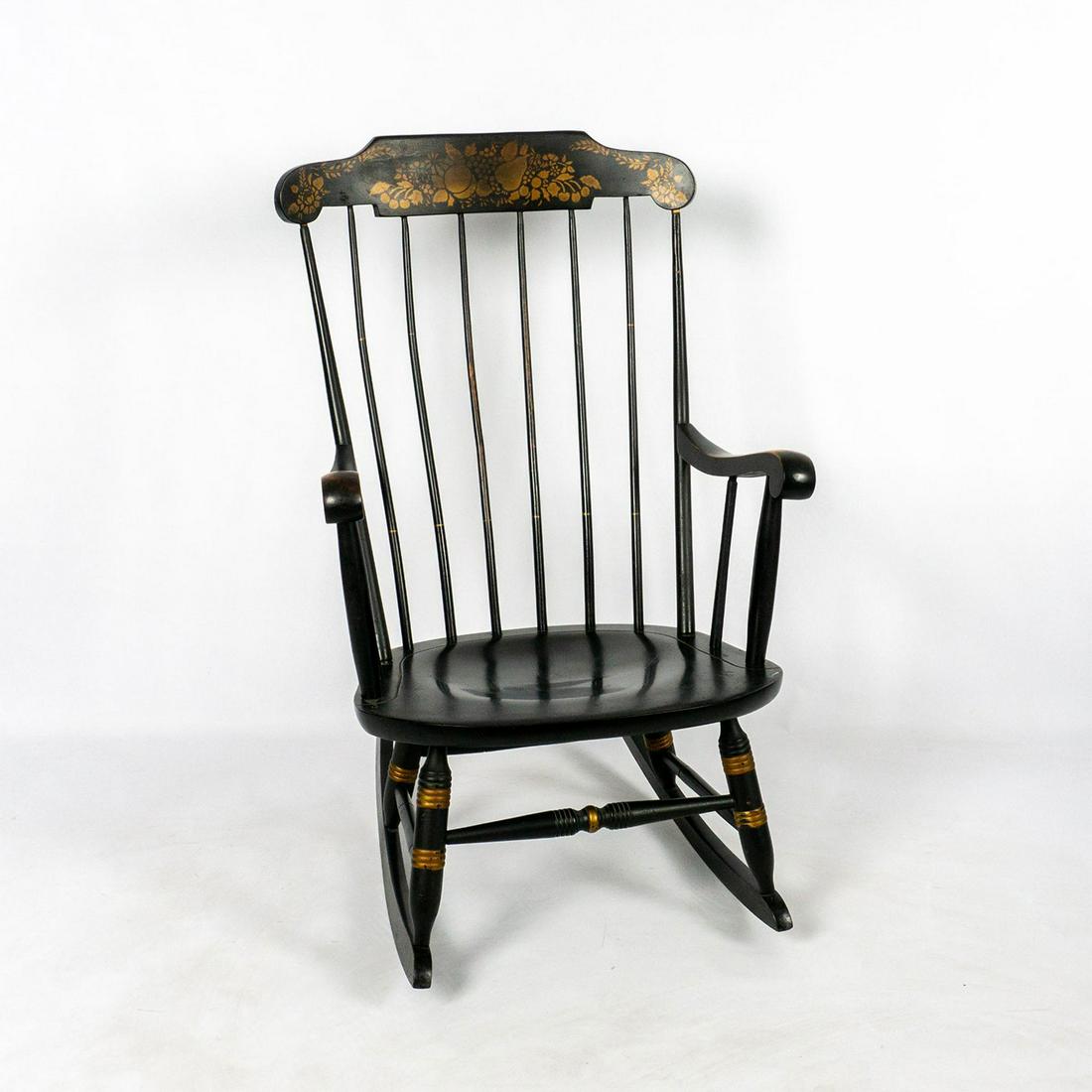 Vintage Nichols & Stone Black Harvest Stenciled Hitchcock Windsor Rocking Chair (1 of 6)