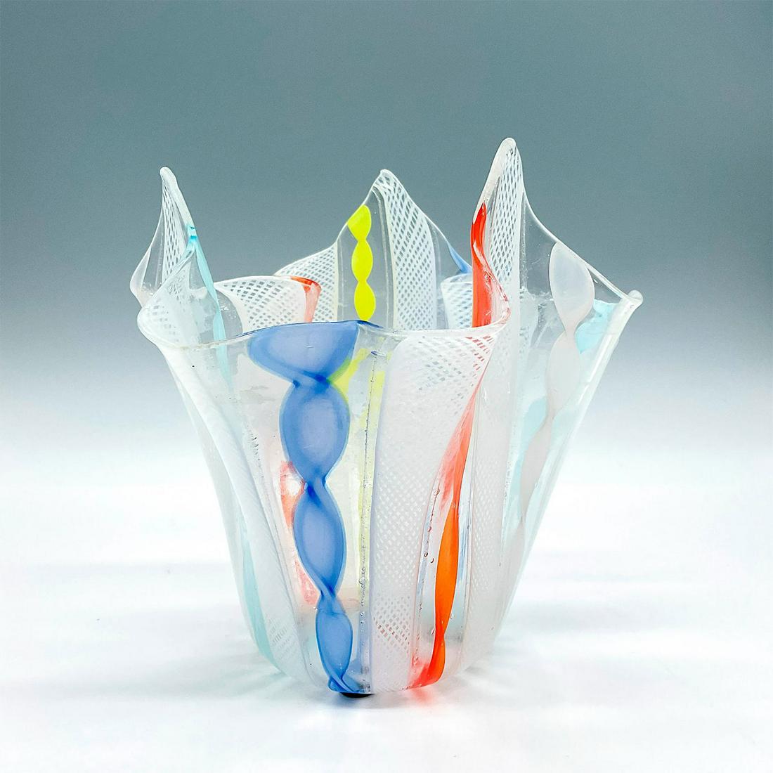 Murano Art Glass Handkerchief Vase, Ribbon Canework Auction