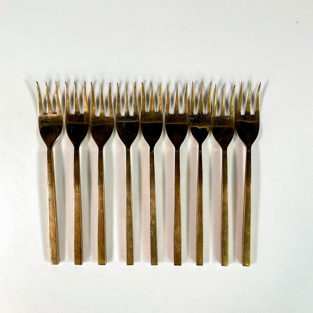 10pc Sigvard Bernadotte Bronze Appetizer Forks, Scanline (1 of 3)