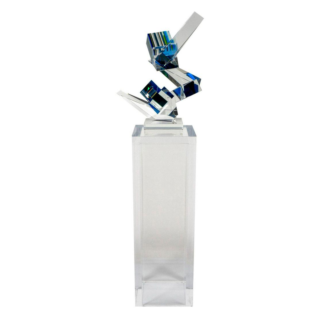 Michael Taylor (American, b.1944), Art Glass Sculpture/Base: Kanazawa Series. Cut and laminated clear glass sculpture with hard edge geometric forms that Michael Taylor makes with a cold cut glass technique and laminated translucent colored glass resulting in i