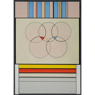 Suite Olympic Centennial, 19 Contemporary Limited Edition Signed Lithographs: A collection of 19 limited edition colored unframed lithographs from various artists. Housed in a wooden hinged storage compartment. Artist includes: Pat Andrea (Holland, 1942), Andre Arabis (Lebanon,