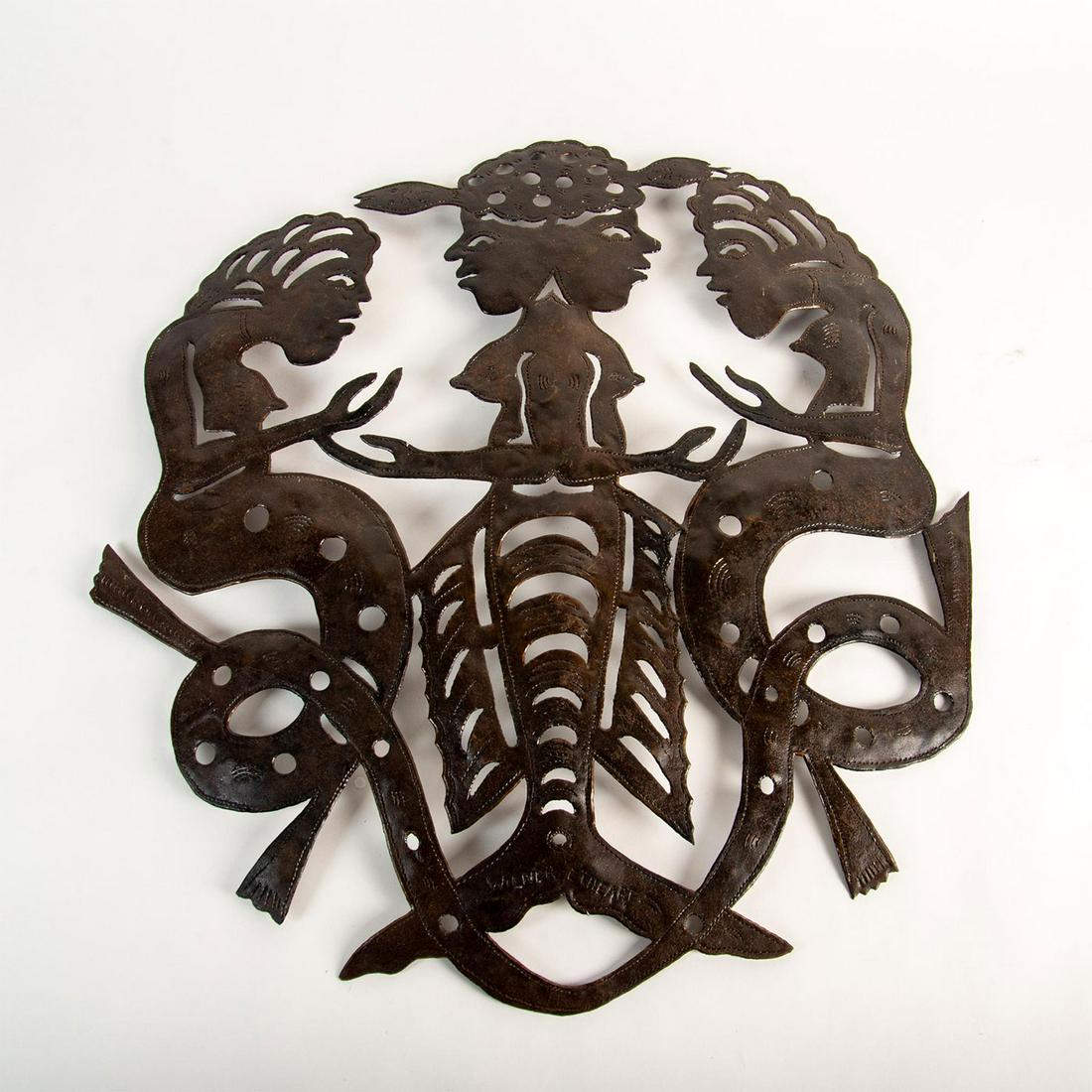 Wilner Etheart (Haitian, 20th c.) Iron Wall Sculpture, Three Mermaids, Signed (1 of 5)
