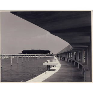Ezra Stoller, Silver Print Photograph, Miamarina in Downtown Miami, 1970: Ezra Stoller (American, 1915-2004) is an international recognized leader of Modern architecture photography. This highly detailed photograph exemplifies Stoller's preponderance for sharply defined ang