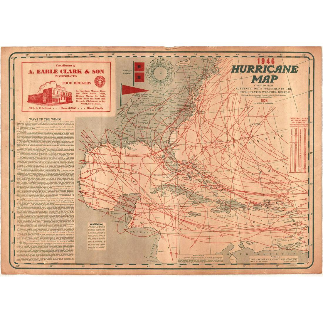 The Caribbean & Coast Map Company Map, Hurricane Data 1946 (1 of 1)