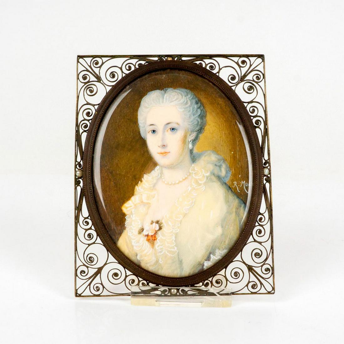 Antique Artist Signed Miniature Portrait Painting of a Royal Female (1 of 5)