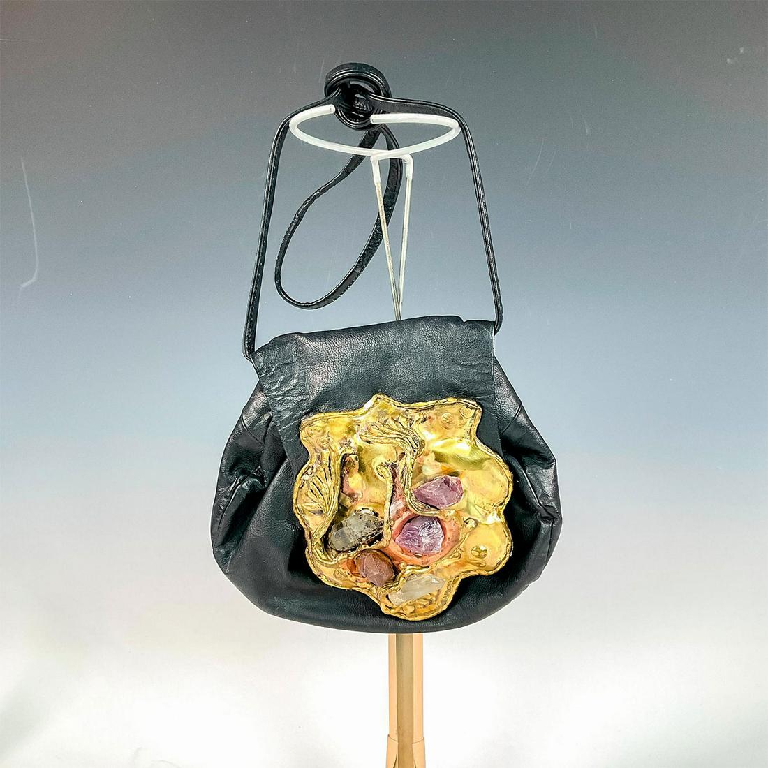 Brazilian Black Leather Gemstone Purse (1 of 2)