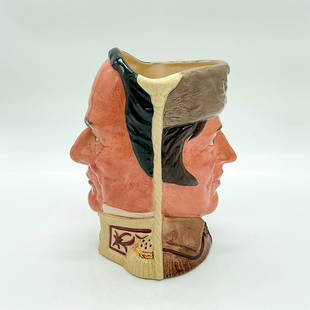 Davy Crockett Santa Anna D6729 - Large - Royal Doulton Character Jug: Yellow and brown coloration. Davy Crockett (1786 - 1836) was a hunter and expert marksman, as well as a gregarious drinker. Antonio Lopez de Santa Anna (1795 - 1876) was a Mexican general who led troo