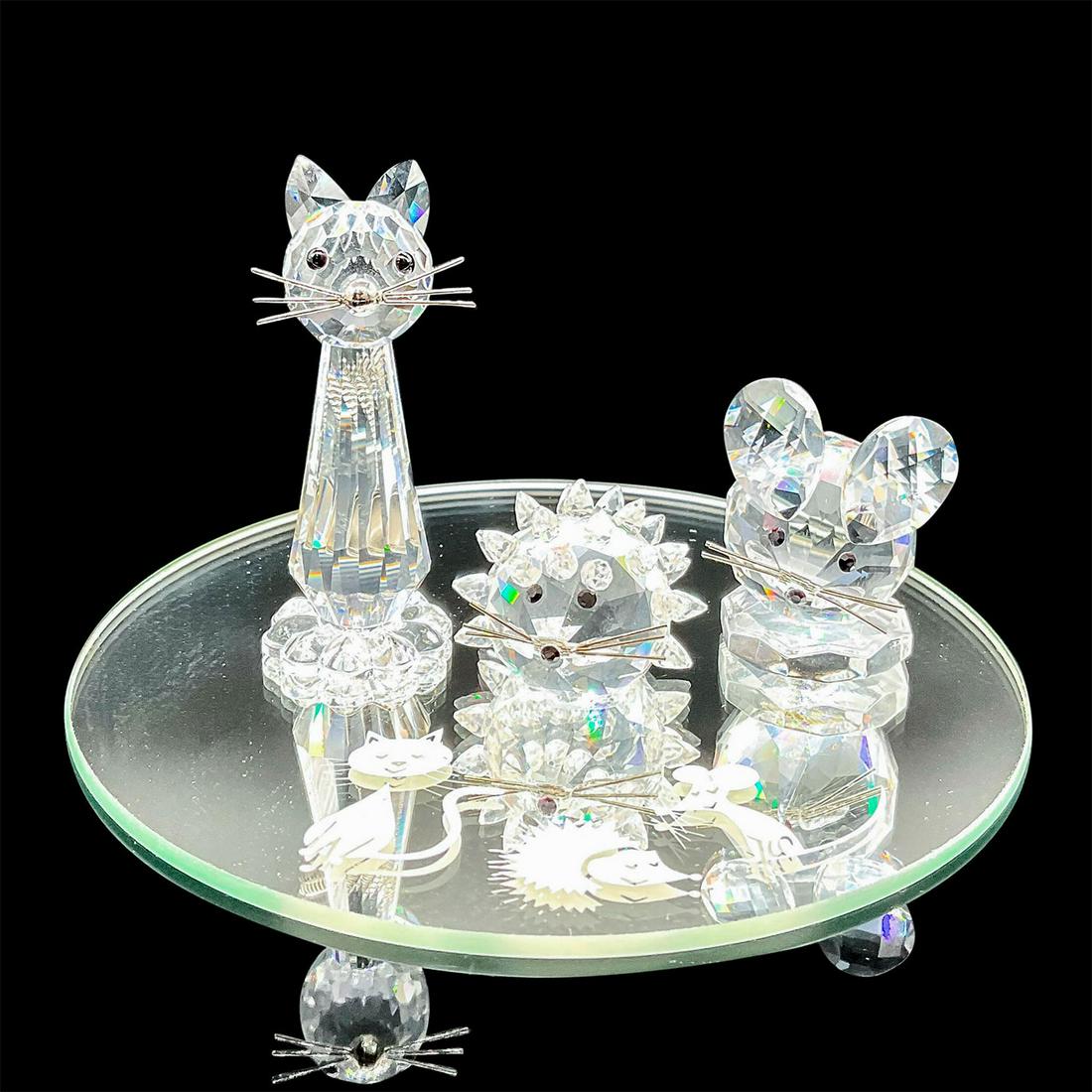 Cat, Mouse, Hedgehog with Mirror Base - Swarovski Crystal Figures (1 of 4)