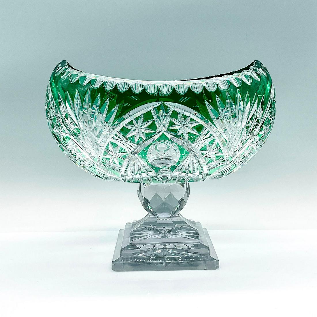 Vintage Green Cut to Clear Glass Footed Bowl (1 of 3)