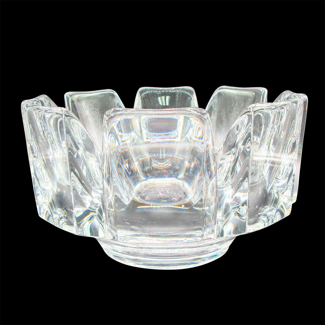 Orrefors Crystal Corona Bowl: Beautiful cut glasswork. Signed on bottom. Dimensions: 4"H x 7"dia. Manufacturer: Orrefors Country of Origin: Sweden
