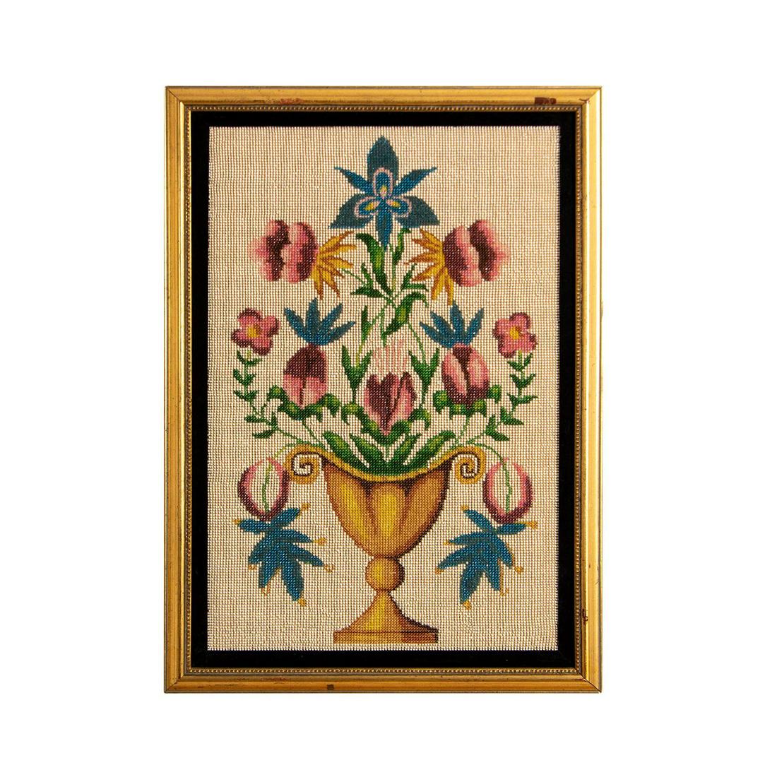 Floral Arrangement in Gold Urn, Beaded Cross-Stitching (1 of 4)