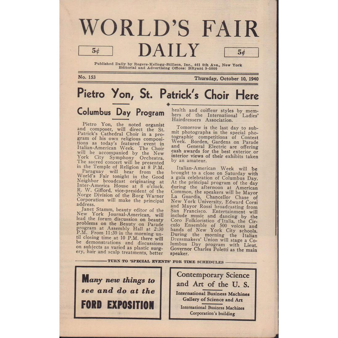 Worldâ€™s Fair Daily Event Calendar, Restaurants and Map (1 of 3)