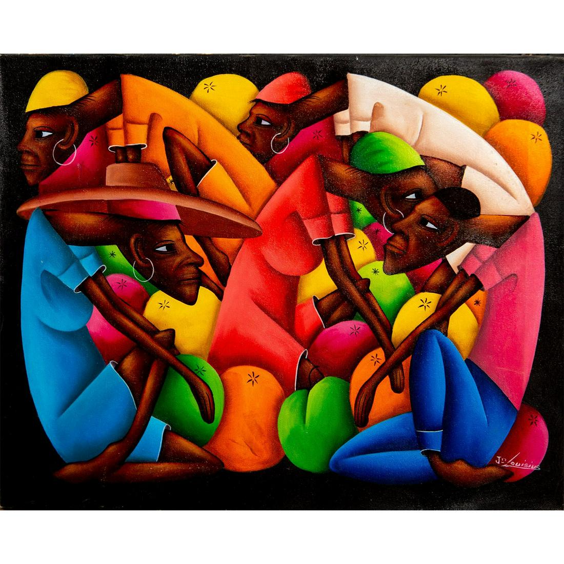 Jean B. Louisius (Haitian, b. 1952) Original Oil Painting, Market (1 of 5)