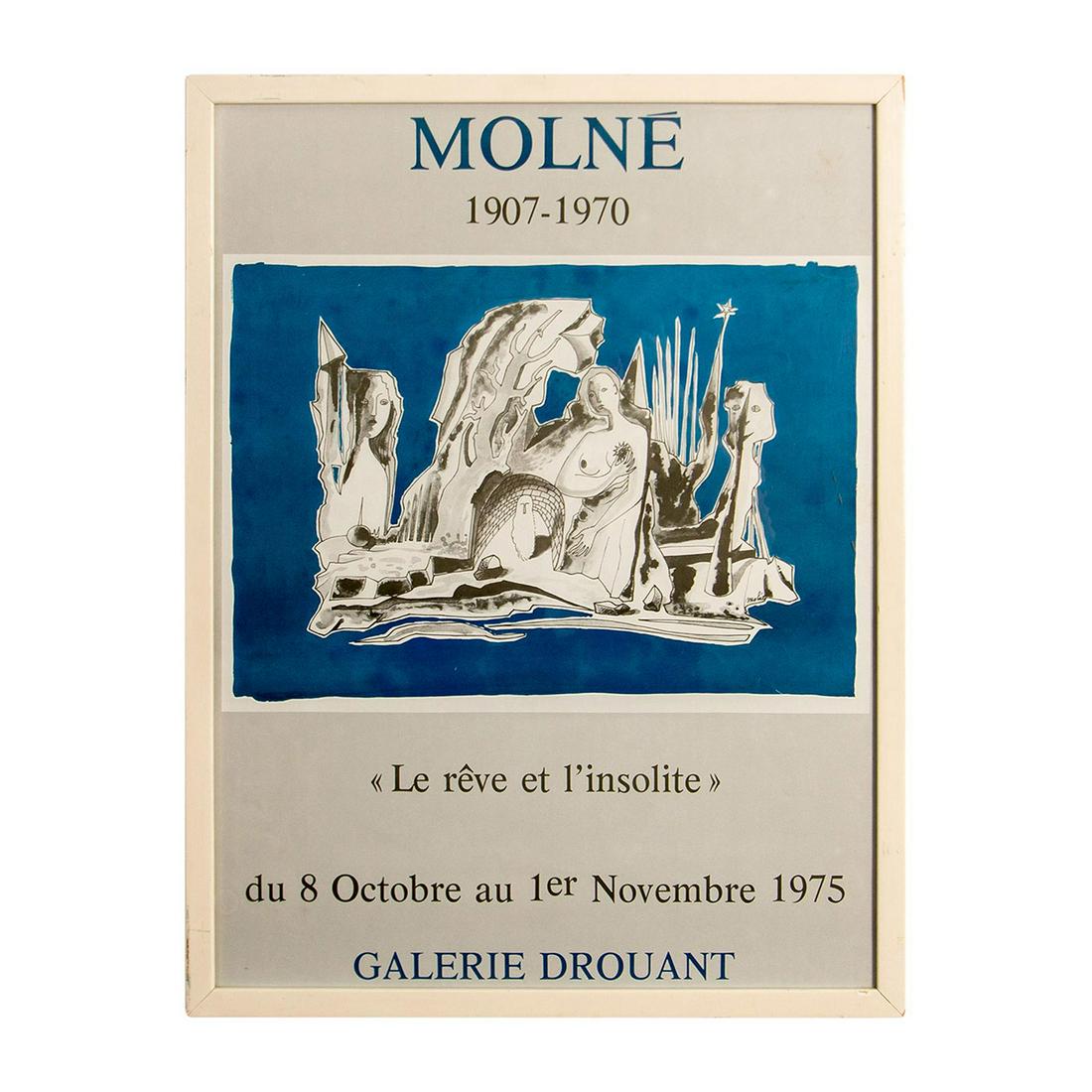 Luis Vidal Molne (Spanish 1907-1970), Le Reve et L'Insolite: Rare exhibition poster "Le Reve et L'Insolite" by Surrealist artist Luis Vidal Molne, conceived for a posthumous show at the Galerie Drouant, Paris in 1975. It represents a nude woman in a surreal lan