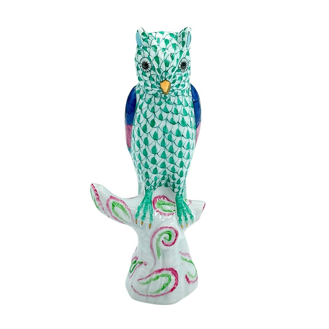Herend Porcelain Figurine, Owl Green Fishnet 5103 (1 of 3)