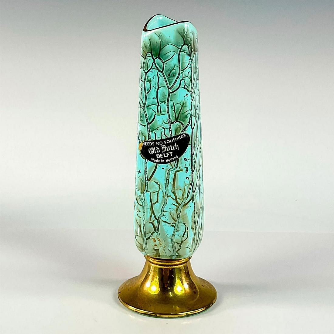 Mid-Century Modern Delft Brass Accent Marbled Glaze Vase (1 of 3)
