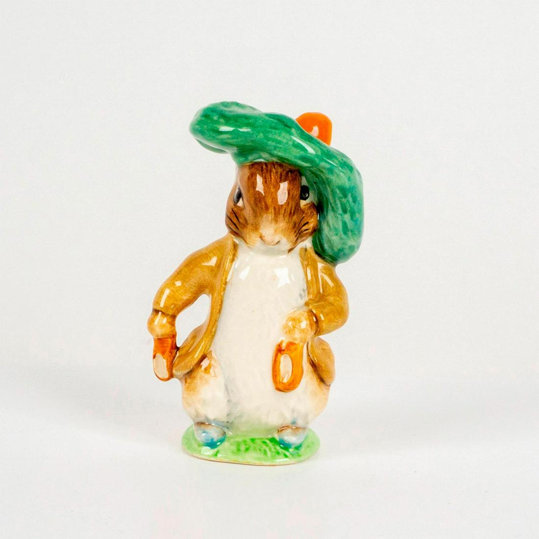 Beswick Beatrix Potter's Figurine, Benjamin Bunny: Depicts a bunny wearing a tan coat with a large green hat. Beswick backstamp. Dimensions: 2"L x 2"W x 4"H Manufacturer: Beatrix Potter Country of Origin: England