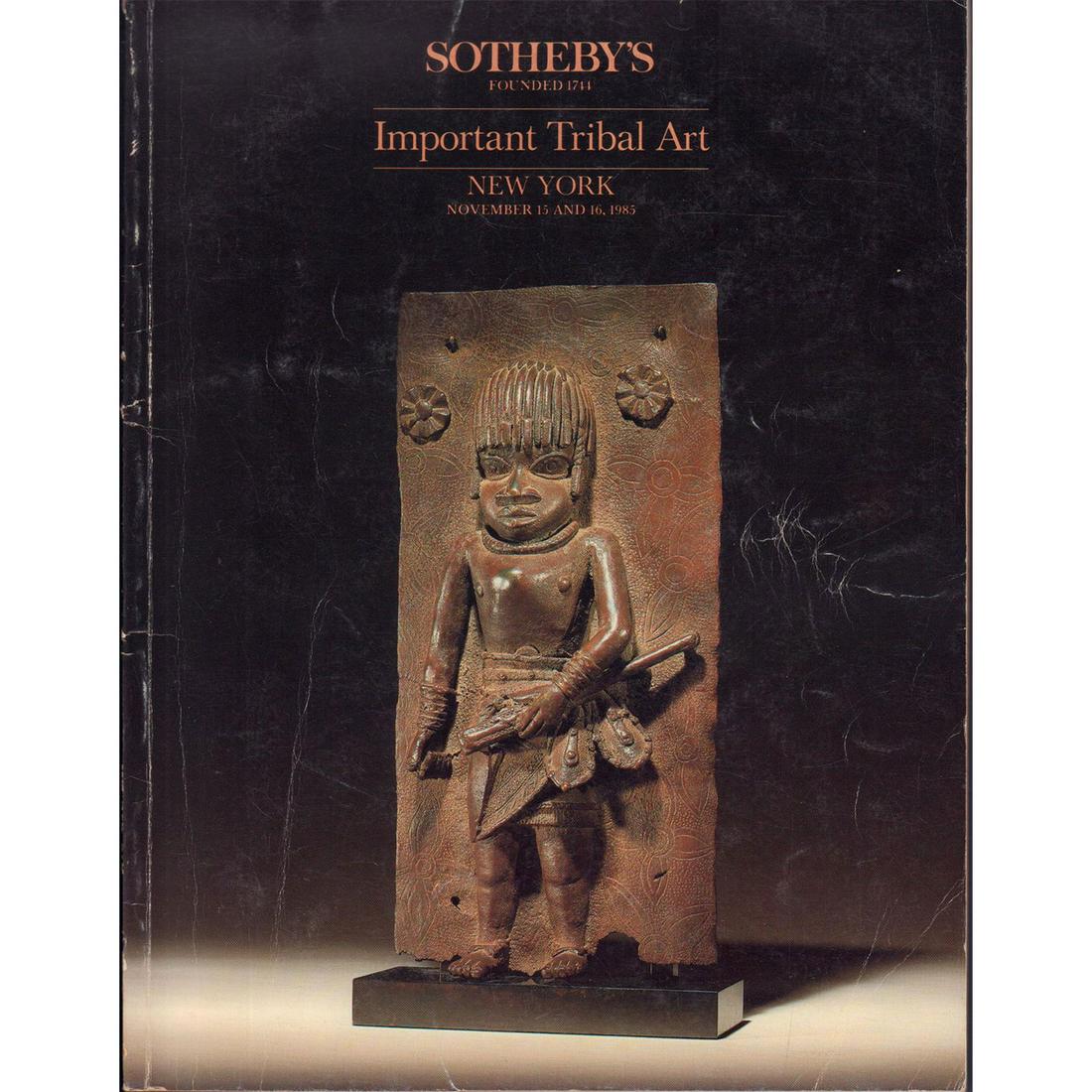 Auction Catalog, Sotheby's Important Tribal Art: New York, November 15 and 16, 1985. Covering regions of Oceania, Africa, and United States. Contains many color and black and white photographs. 228A lots. Dimensions: 8"W x 10.5"H Manufacturer: Sothe