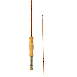 Horrock's Ibbotsen Featherweight Split Bamboo Fly Rod 7.5 Ft: Sweet little trout rod with silver nickel reel seat and fine black tipped red wrap. 3pc with 1 tip, comes with velvet lined storage insert. Three piece rod, longest piece measures 33 inches. Issued: c