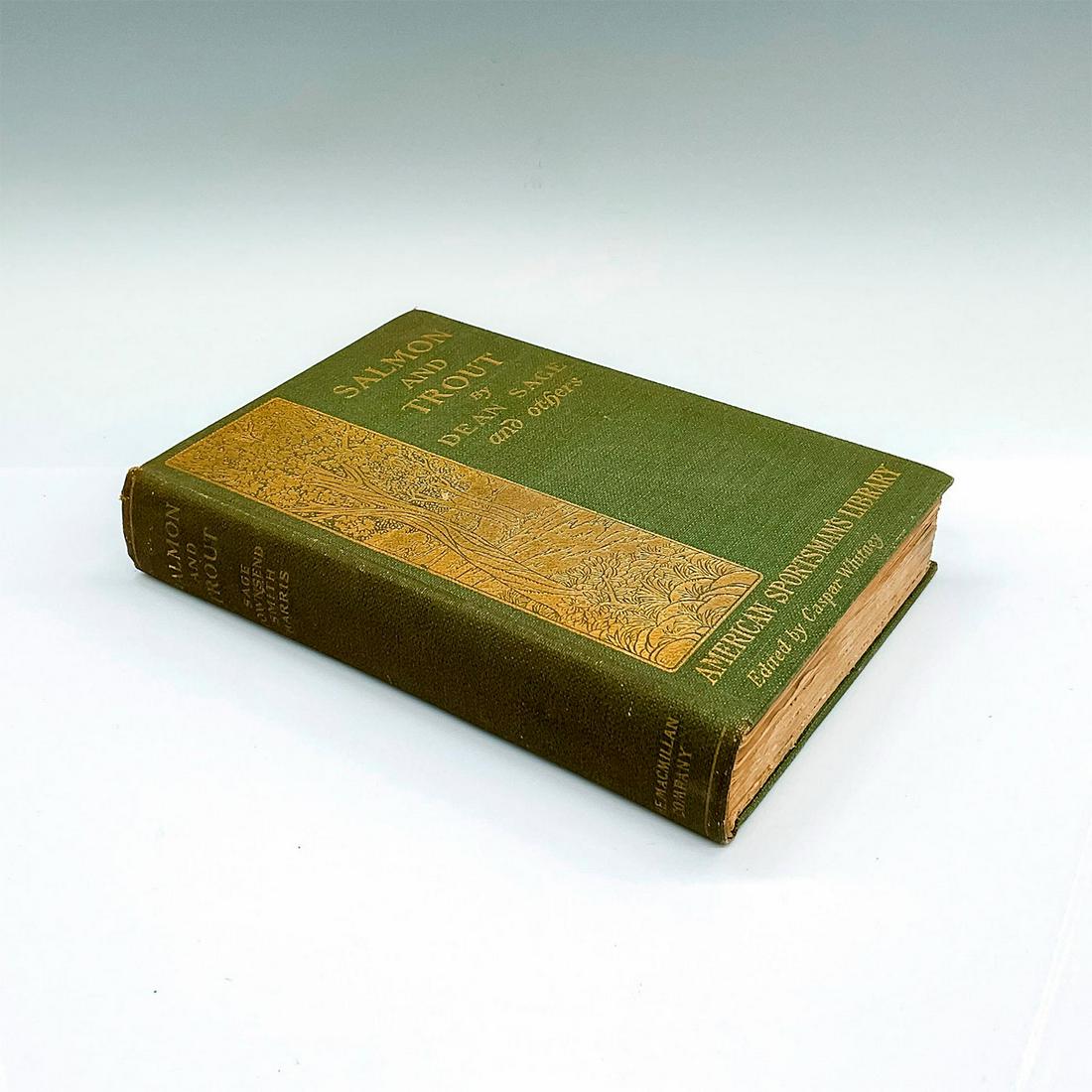 Antique Hardcover Fishing Book, Salmon and Trout: American Sportsman's Library: over 300 pages of comprehensive guide to American salmon and trout. With illustrations. Artist: Dean Sage Issued: 1902 Dimensions: 5.75"L x 1.5"W x 8.25"H Manufacturer: T