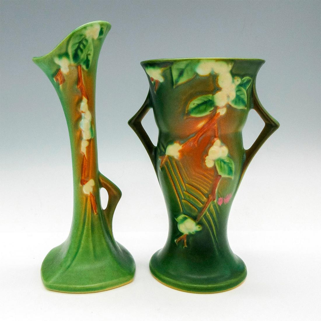 2pc Roseville Pottery Vases, Snowberry (1 of 3)