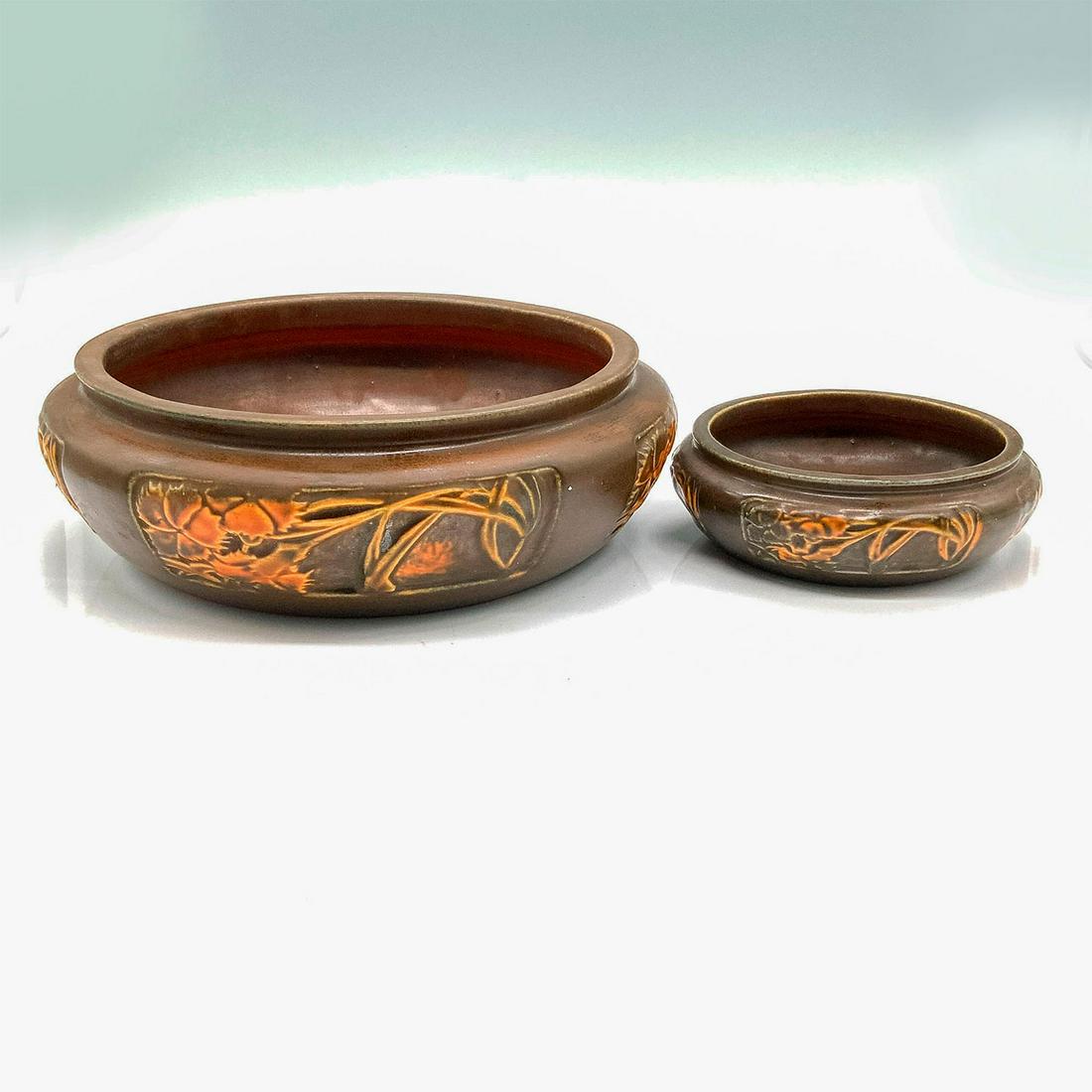 2pc Roseville Pottery Bowls, Brown Rosecraft (1 of 2)