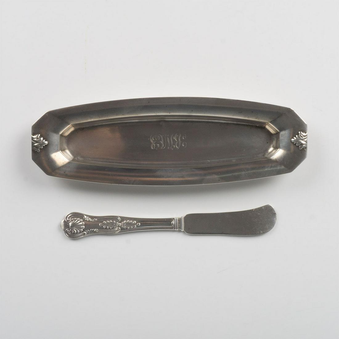 2pc Vintage Sterling Silver Butter Knife and Tray (1 of 3)