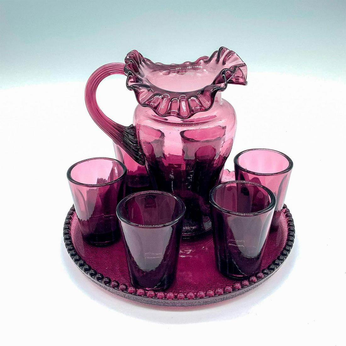 Mini Purple Ruffled Pitcher Set with Plate and Six Cups (1 of 2)