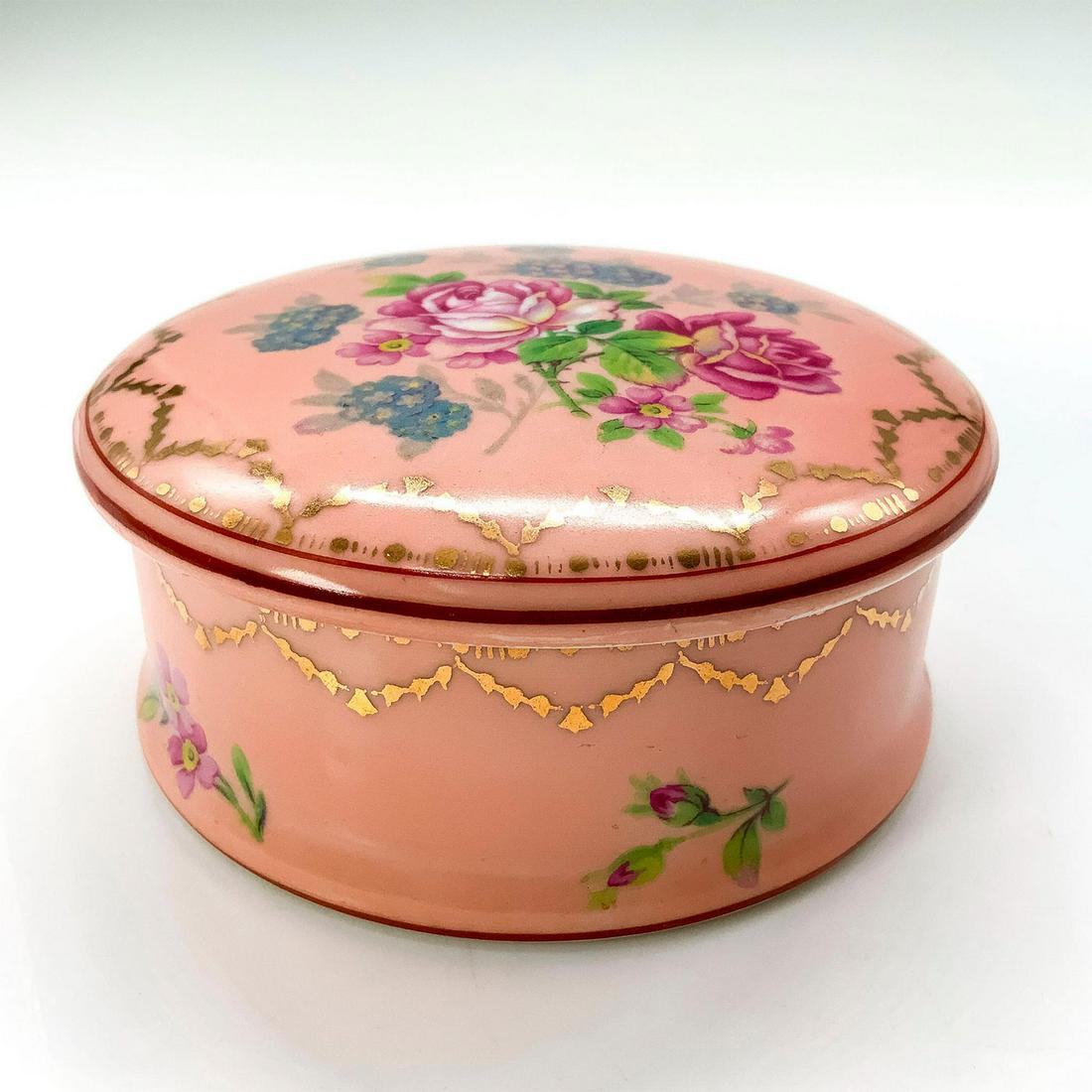Limoges Porcelain Lidded Pink Floral Treasure Box (1 of 3)