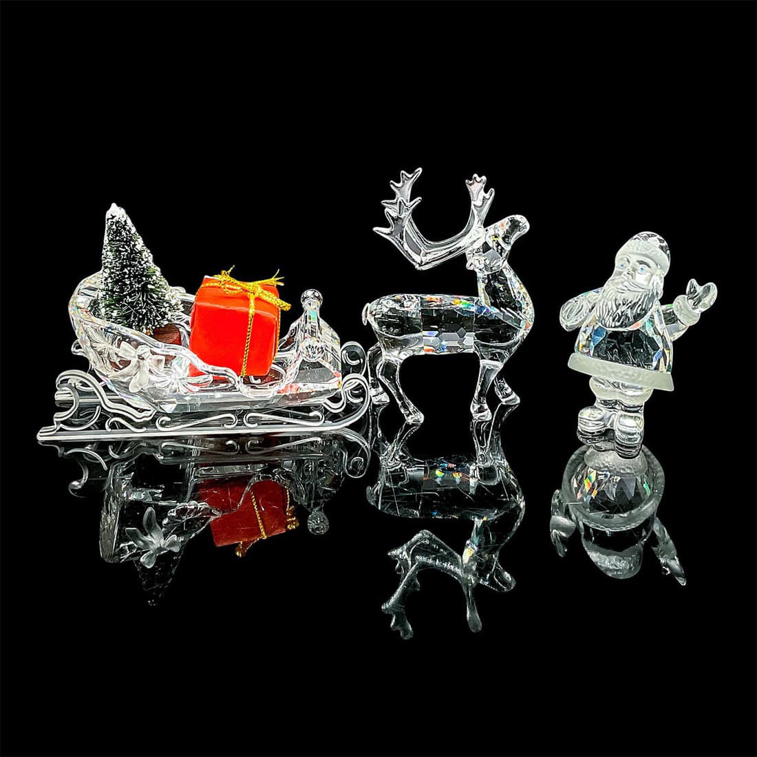 5pc Swarovski Crystal Figurines, Santa/Sleigh/Reindeer (1 of 4)