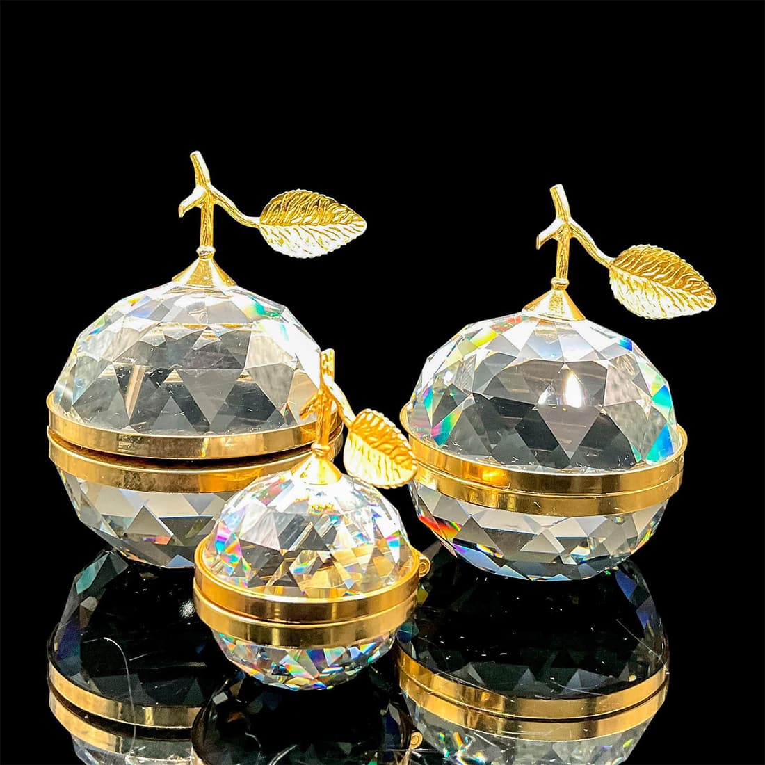 3pc Swarovski Crystal Photo Frames, Gold Apples (1 of 3)