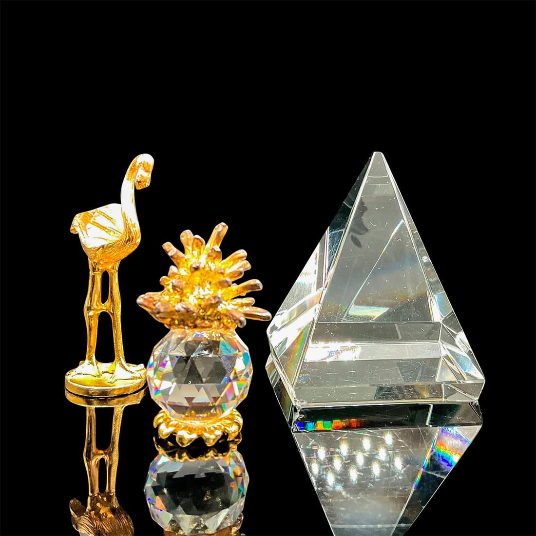 3pc Crystal Metal Tone Figurines + Paperweight (1 of 2)