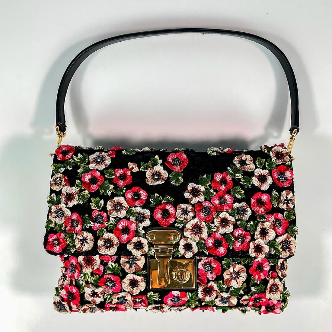 Dolce & Gabbana Leather Floral Shoulder Purse (1 of 5)