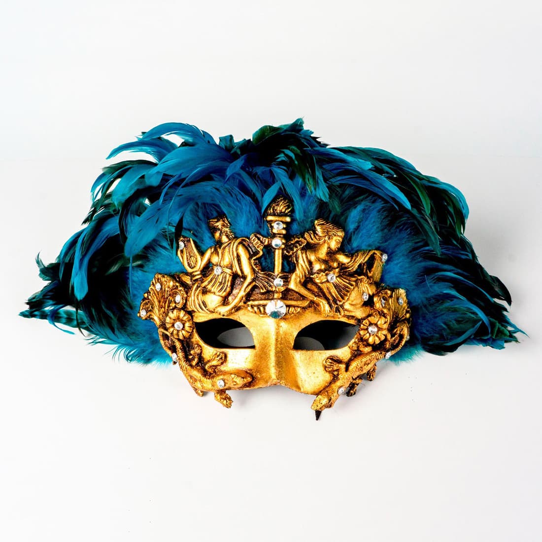 Venetian Domino Mask, Turquoise and Black Feathers (1 of 2)