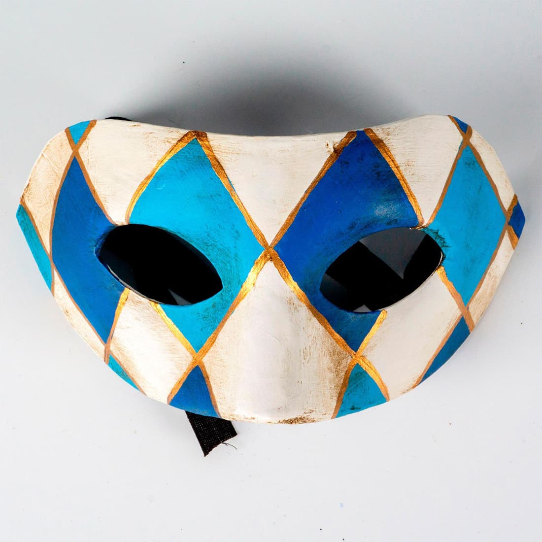 Venetian Domino Mask, Harlequin, Blue, White, Gold (1 of 2)