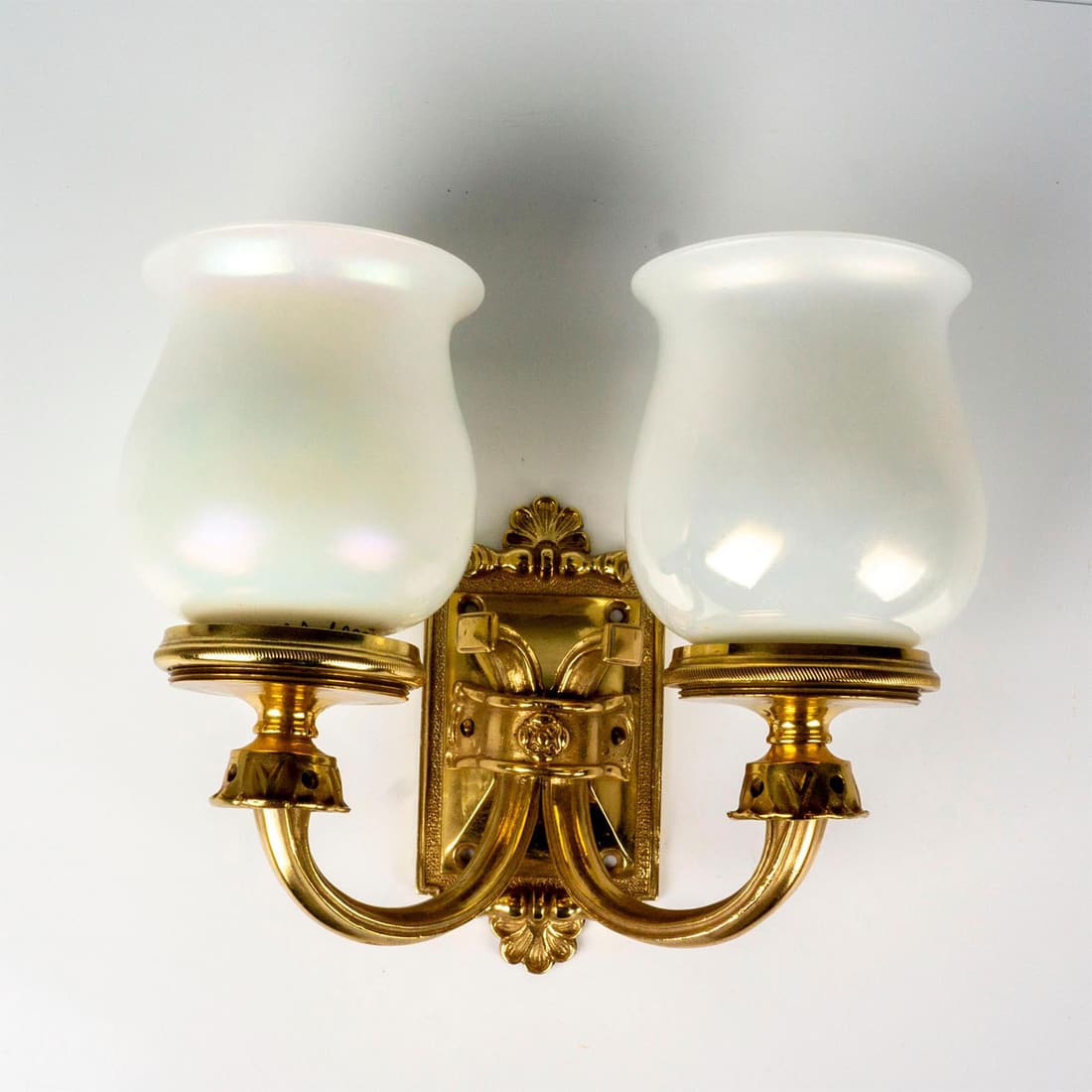 Polished Brass Double Wall Sconce with Luster Glass Shades (1 of 3)