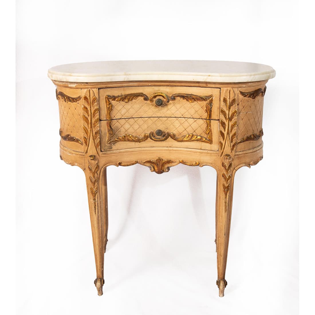 Carved Wooden Floral and Marble Night Table (1 of 5)