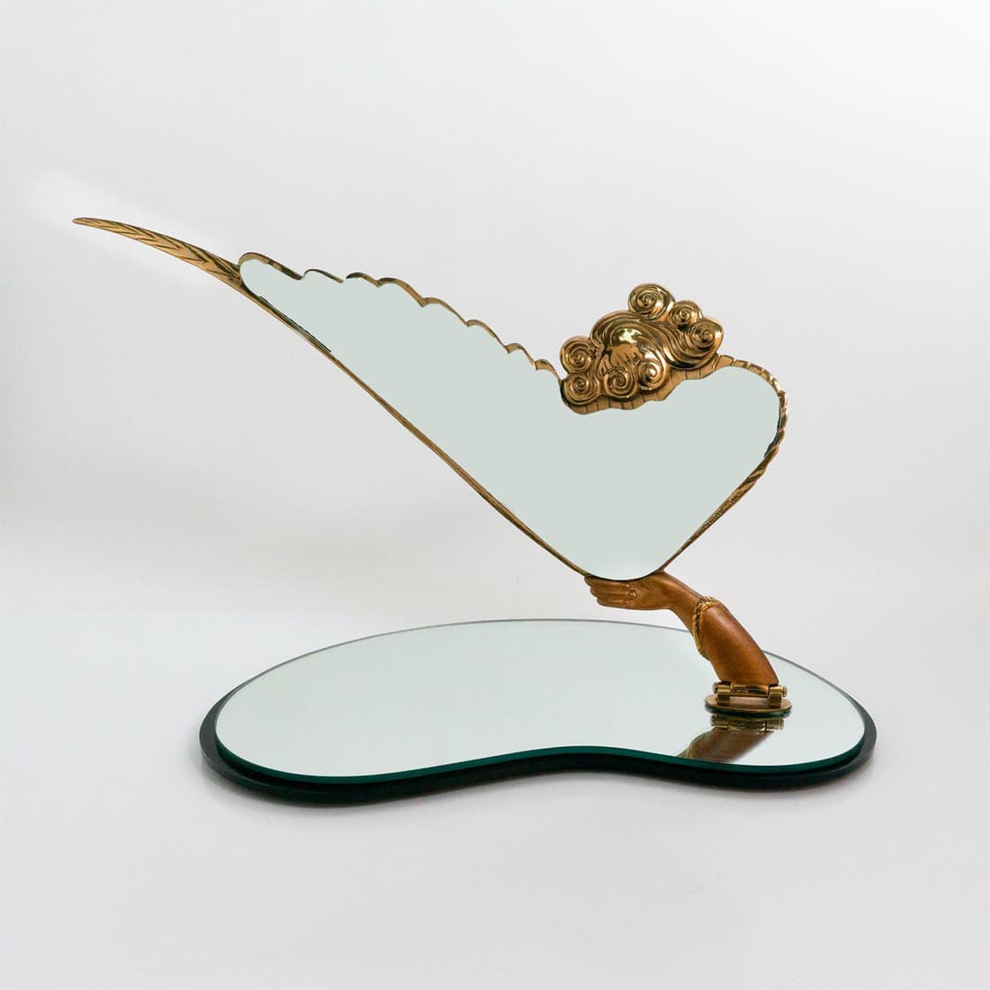 Erte Coquette Art Deco Bronze Sculpture Table Mirror, Signed (1 of 3)