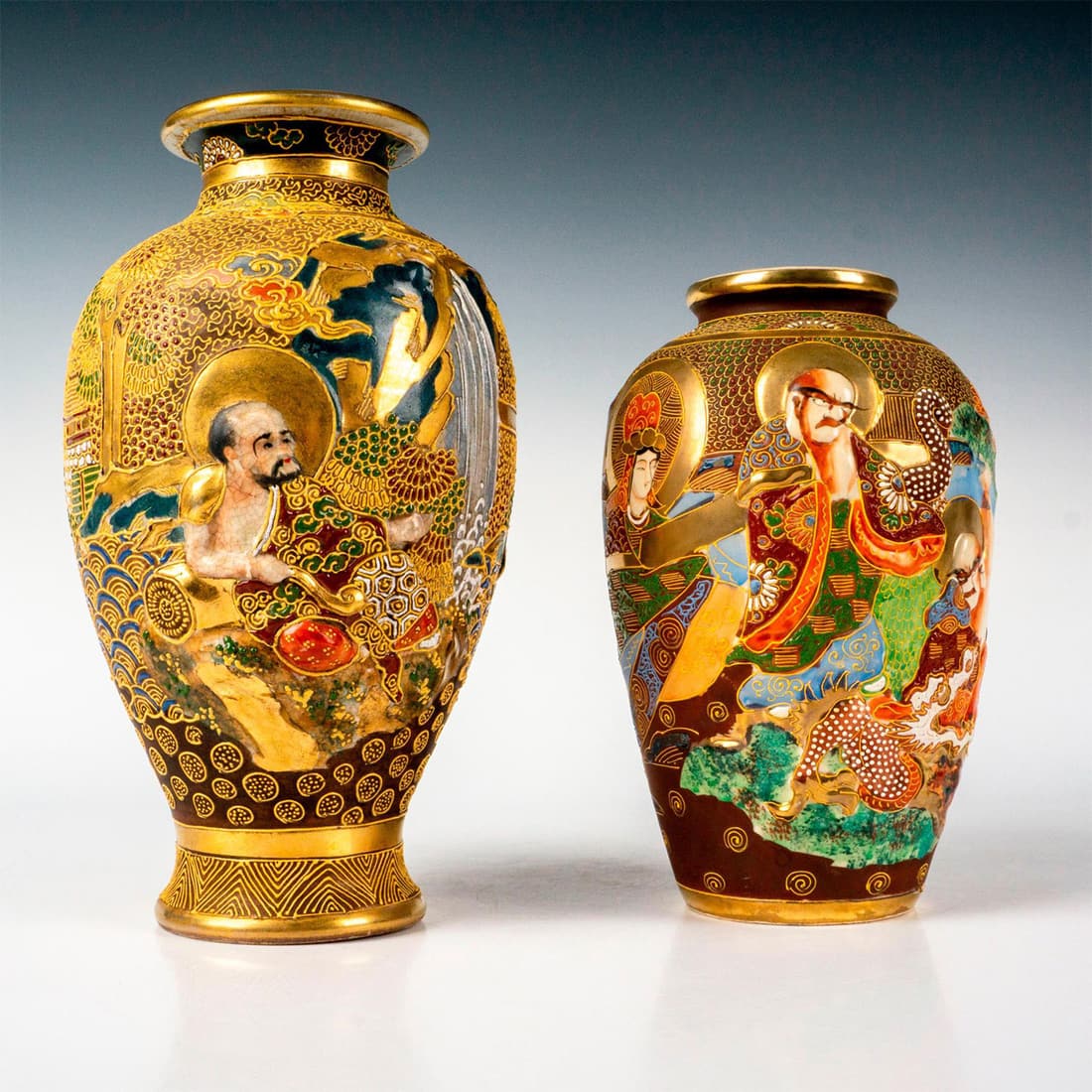 2pc Vintage Japanese Satsuma Moriage Vase (1 of 3)