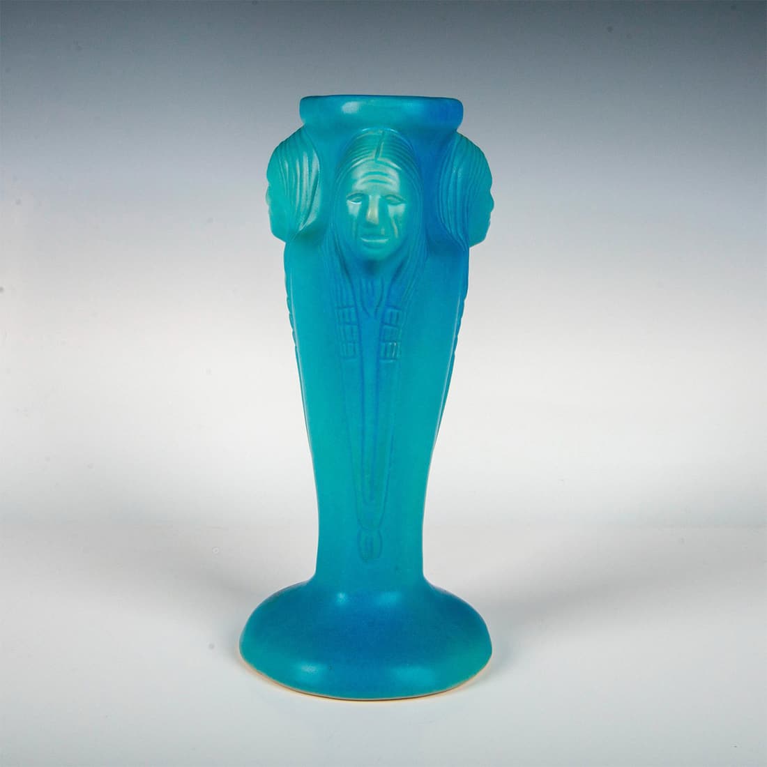 Van Briggle Pottery Vase with Figural Wall Plaques Design, Native American Faces (1 of 3)