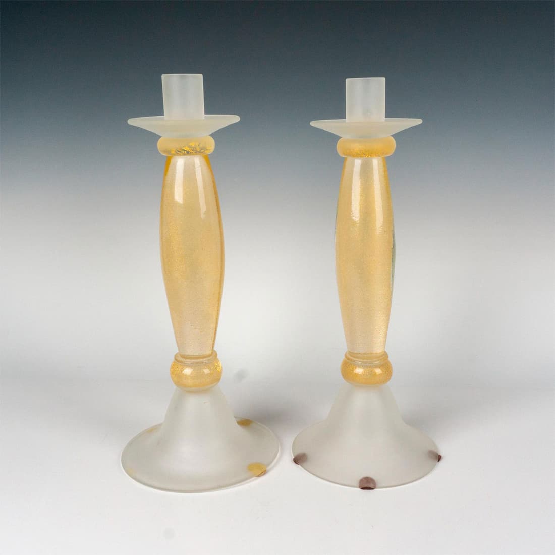Pair of Mid Century Modern Art Glass Candlesticks (1 of 3)