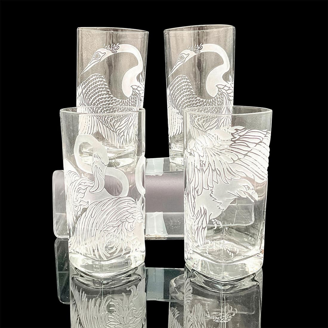 4pc Vintage Bird Highball Glasses, Signed (1 of 2)