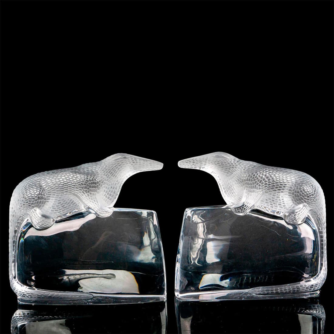 Pair of Lalique Crystal Bookends, Sobek (1 of 4)