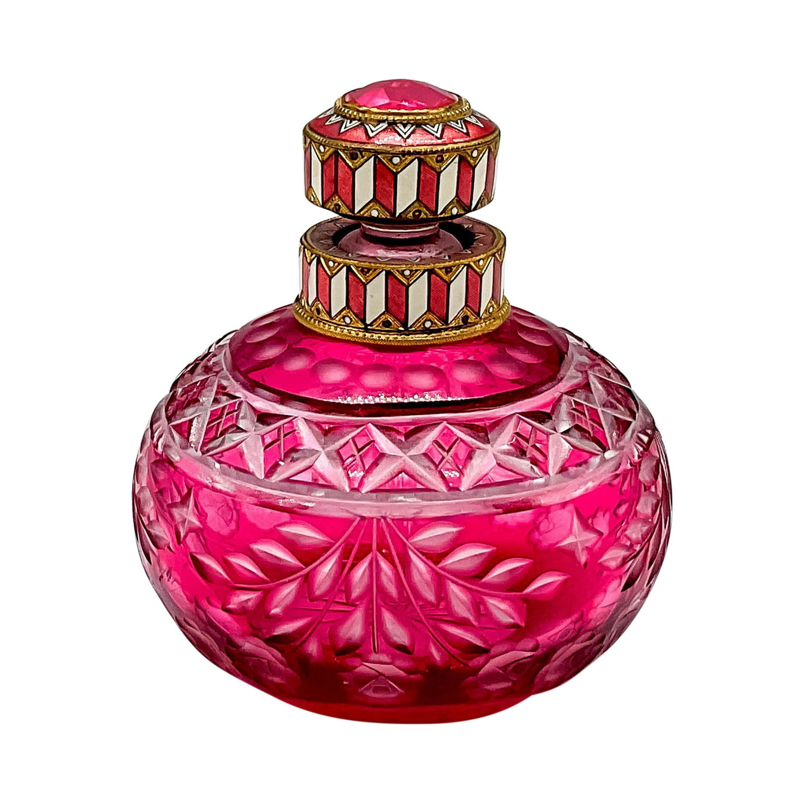 Fuchsia Cut to Clear Perfume Bottle with Stopper (1 of 3)