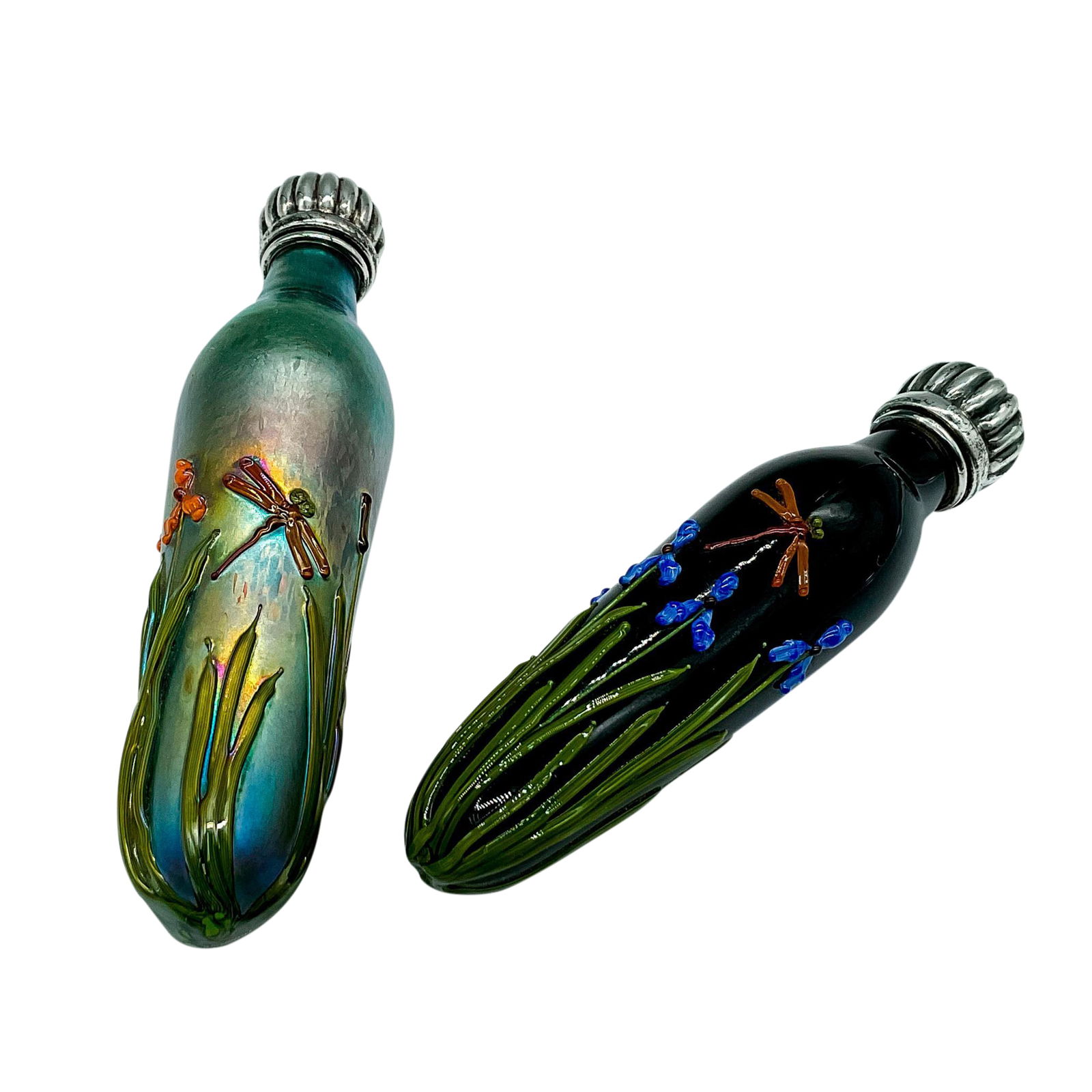 Pair of Vintage Floral Art Glass Snuff Bottle, Signed (1 of 3)